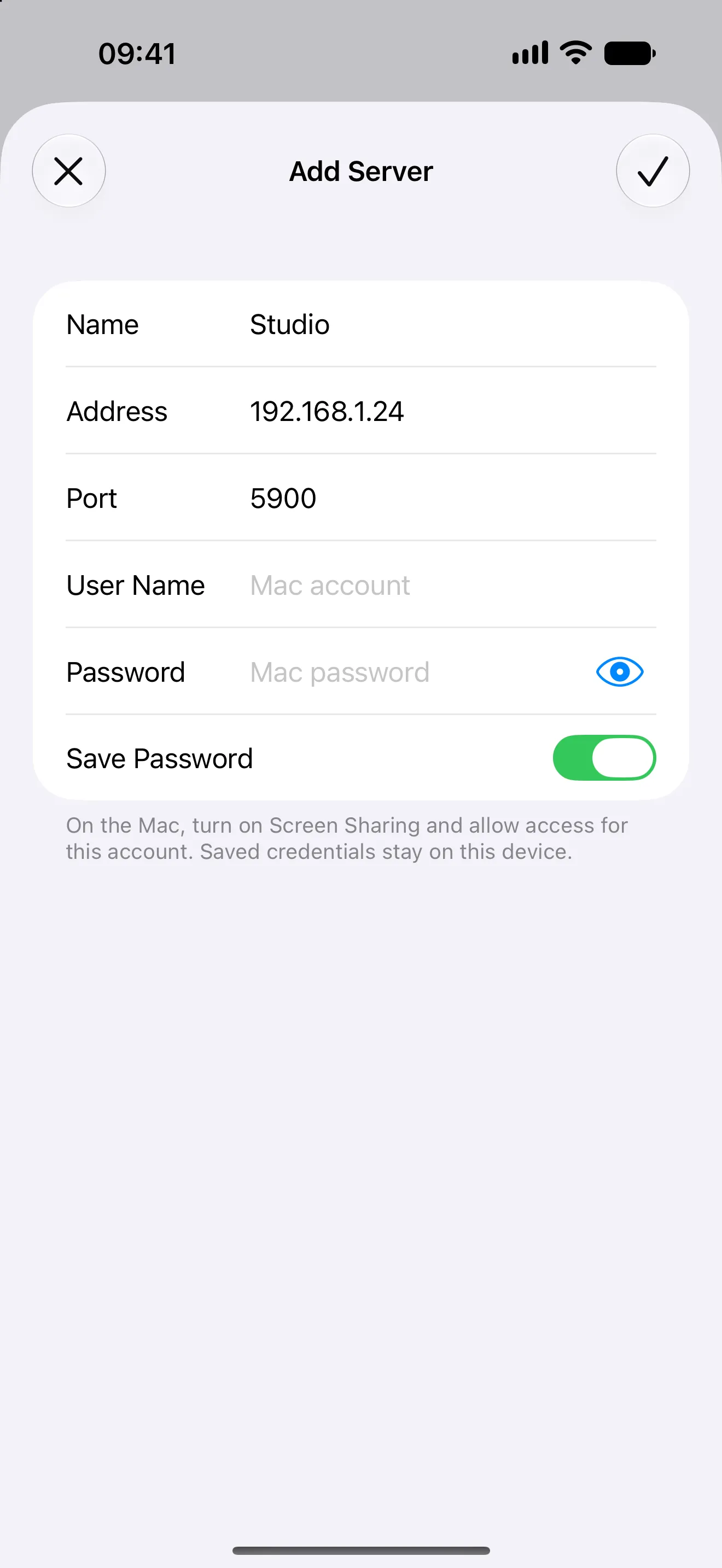 The Otherdesk Add Server form with address, user name and password fields