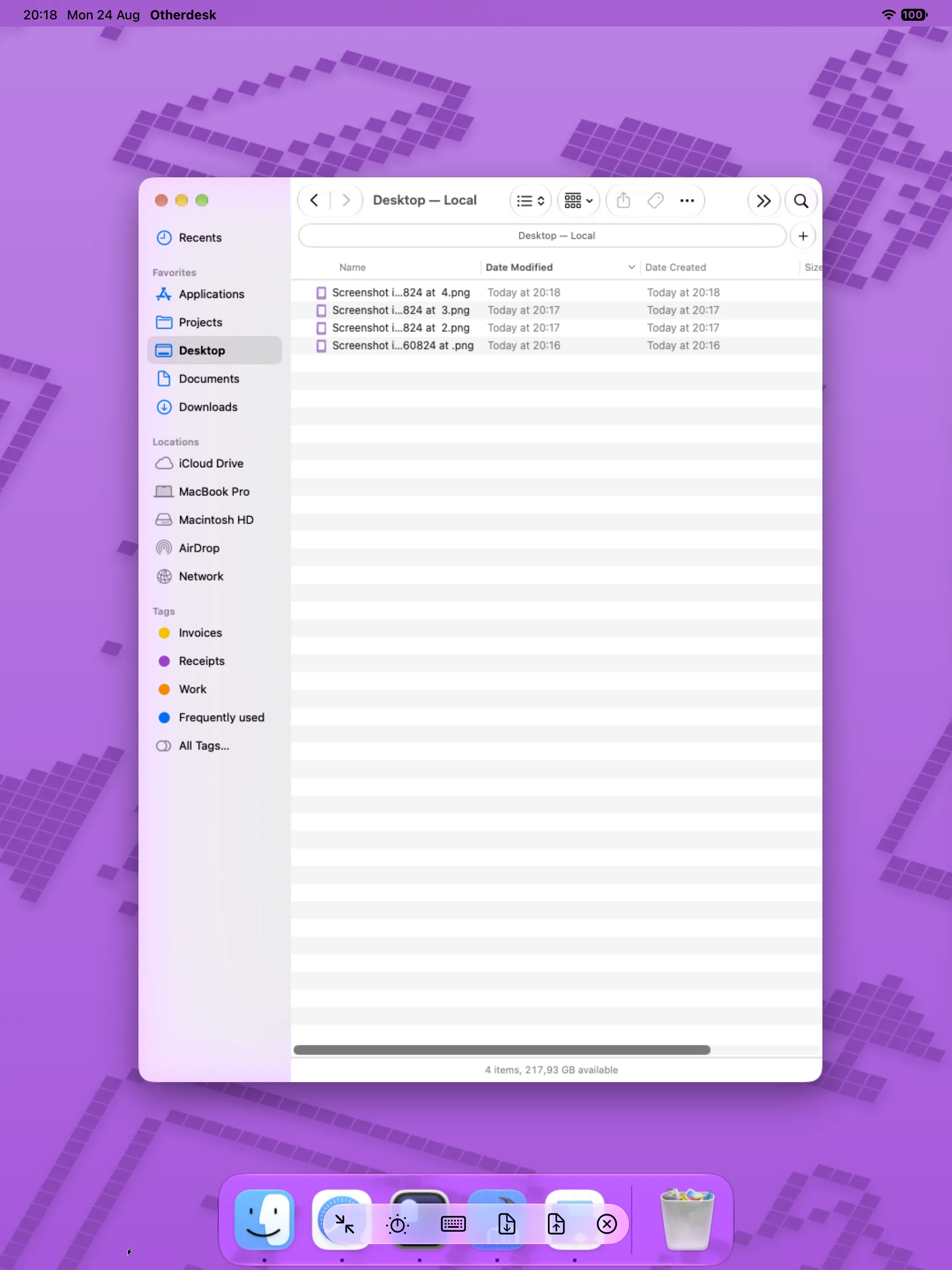 An Otherdesk session on iPad with the toolbar showing keyboard, copy and paste controls