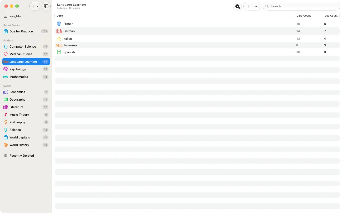 A Swiftflip folder open on Mac with related decks grouped together