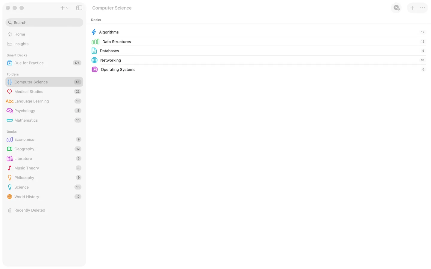 A Swiftflip folder open on Mac with related decks grouped together