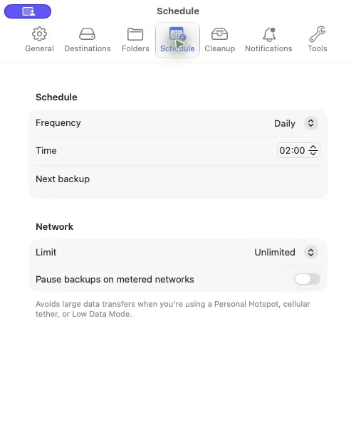 Seyvd schedule settings on Mac