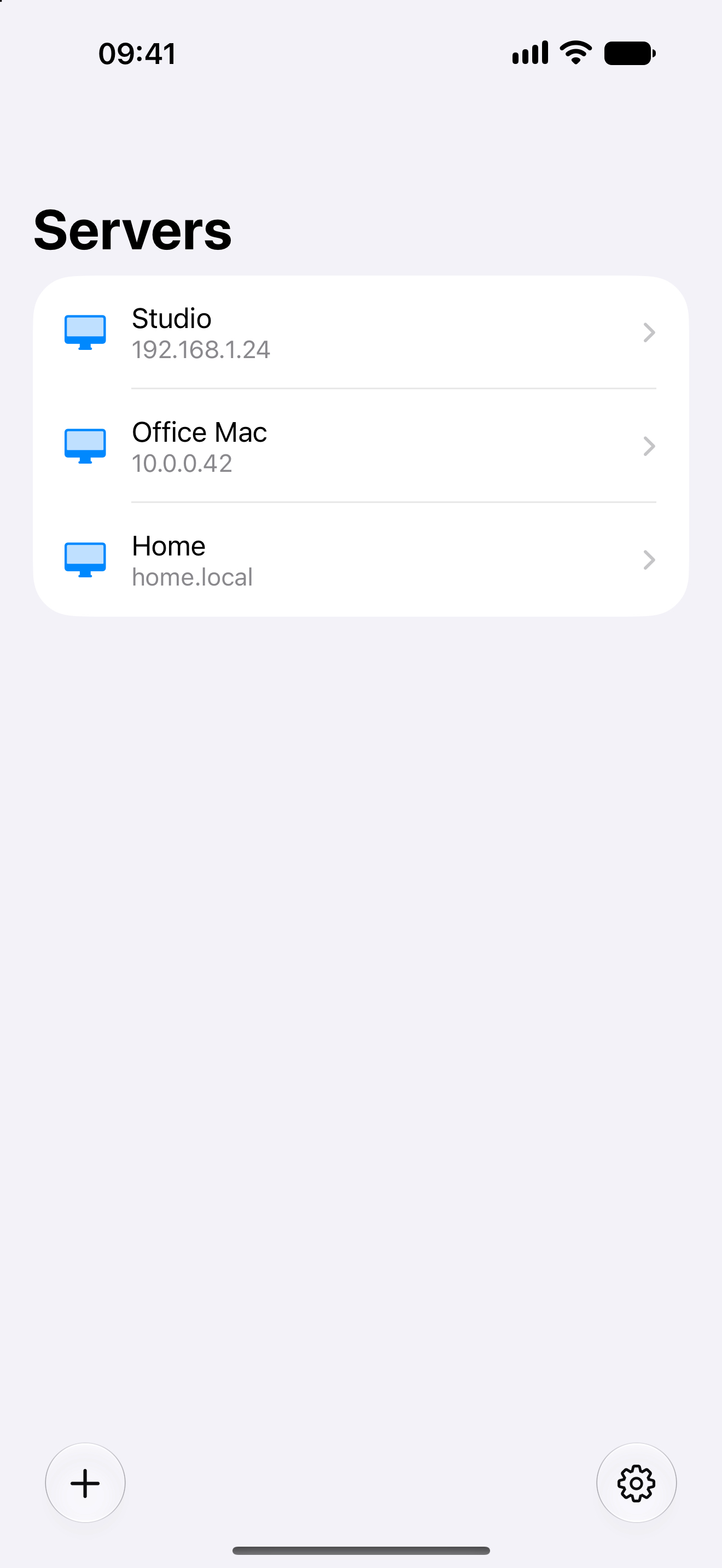 Otherdesk server list on iPhone with saved Macs ready to connect