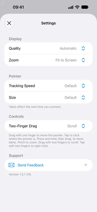 Otherdesk Settings with pointer gestures and Two-Finger Drag