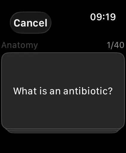 A Swiftflip practice card on Apple Watch